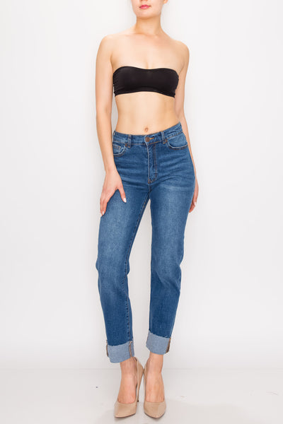 Medium Wash Roll Up Straight Leg Jeans