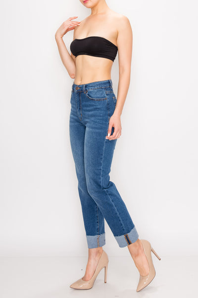 Medium Wash Roll Up Straight Leg Jeans