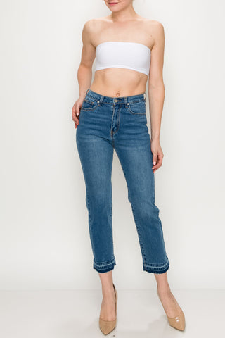 Medium Wash Released Hem Straight Jeans