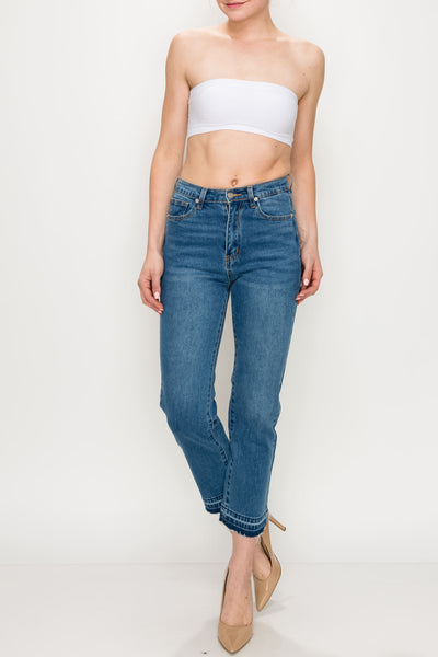 Medium Wash Released Hem Straight Jeans