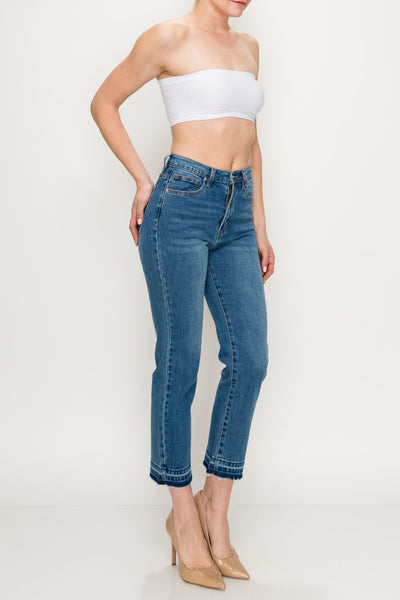 Medium Wash Released Hem Straight Jeans