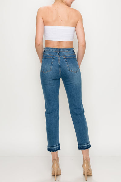Medium Wash Released Hem Straight Jeans