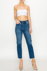 Medium Wash Raw Cut Hem Straight Jeans
