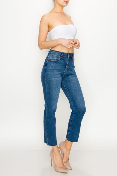 Medium Wash Raw Cut Hem Straight Jeans