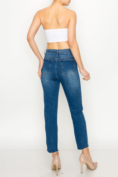 Medium Wash Raw Cut Hem Straight Jeans