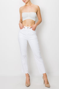 White Raw Cut Hem Straight Jeans