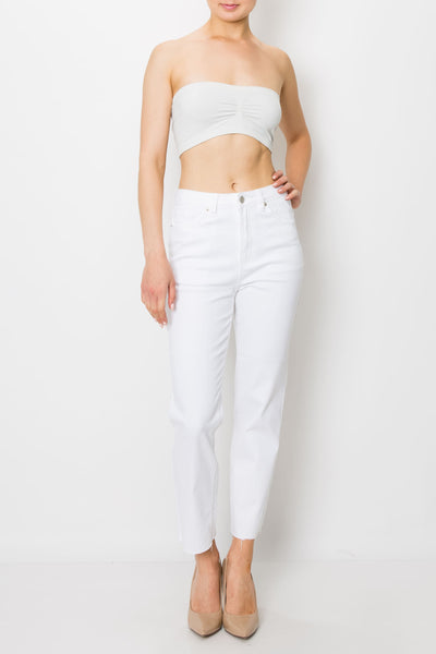 White Raw Cut Hem Straight Jeans