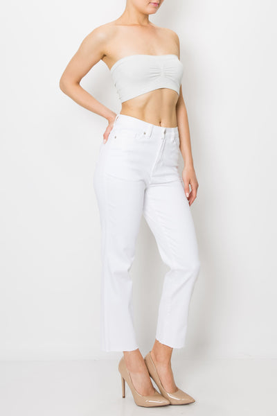 White Raw Cut Hem Straight Jeans