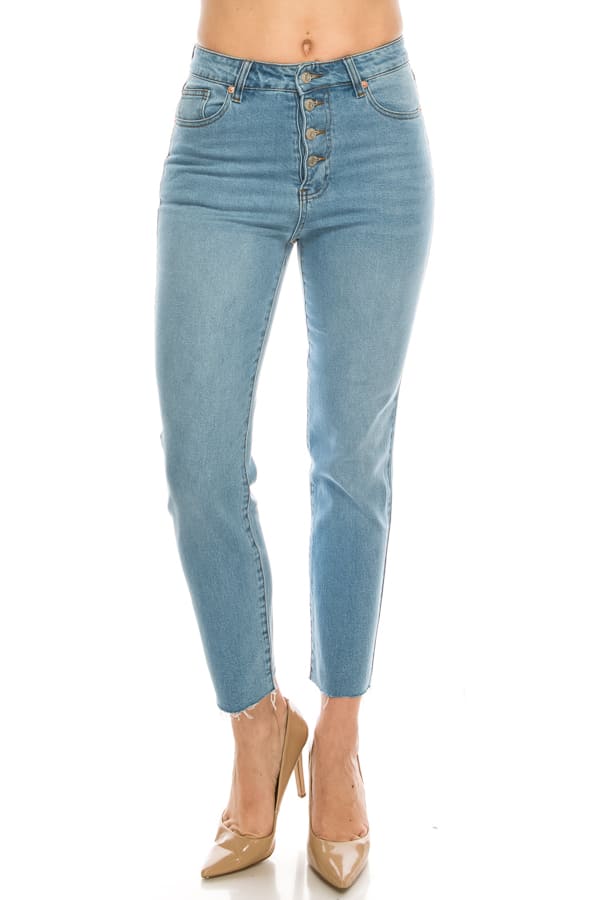 Light Wash Button Fly Straight Jeans