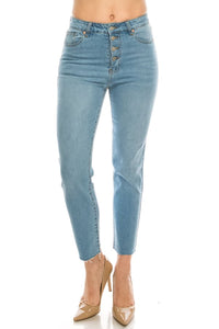 Light Wash Button Fly Straight Jeans