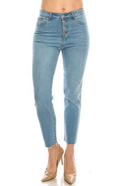 Light Wash Button Fly Straight Jeans