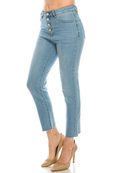 Light Wash Button Fly Straight Jeans
