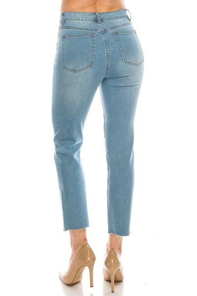 Light Wash Button Fly Straight Jeans