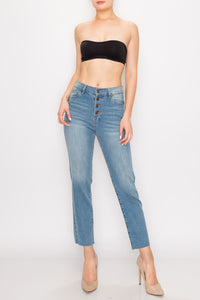 Vintage Wash Button Fly Straight Jeans