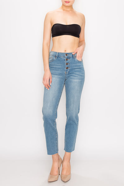 Vintage Wash Button Fly Straight Jeans