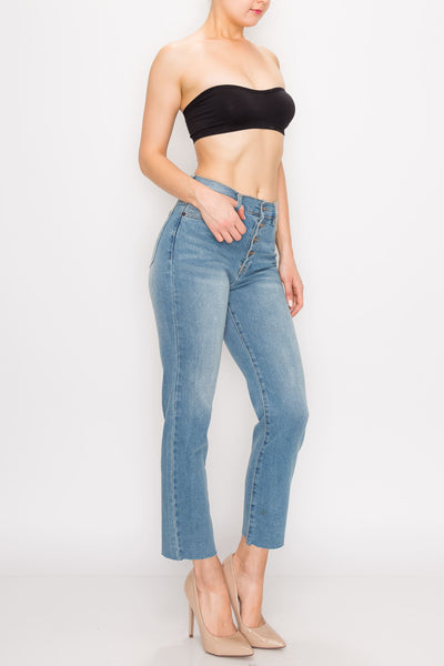 Vintage Wash Button Fly Straight Jeans