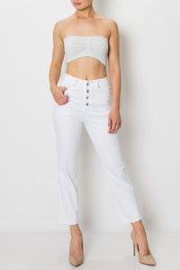 White Button Fly Straight Jeans