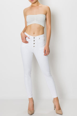 White Button Fly Skinny Jeans