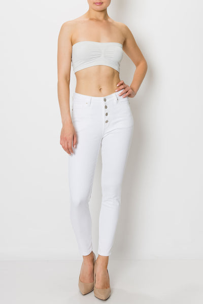 White Button Fly Skinny Jeans