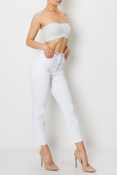 White Button Fly Straight Jeans