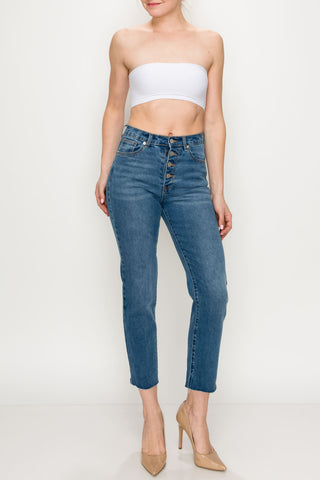 Medium Wash Button Fly Straight Jeans