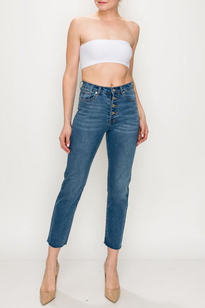 Medium Wash Button Fly Straight Jeans