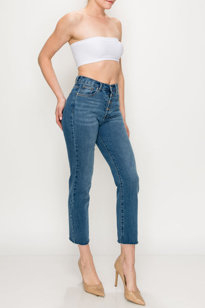 Medium Wash Button Fly Straight Jeans
