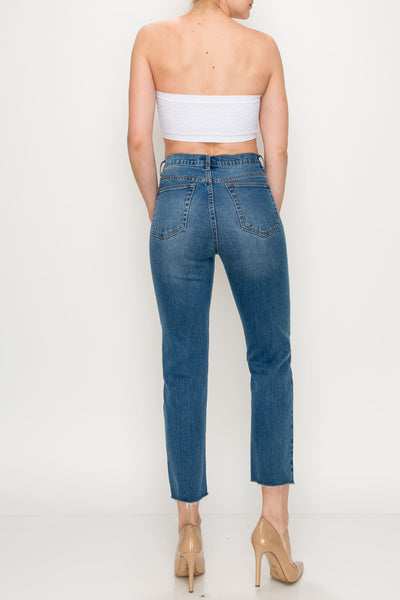 Medium Wash Button Fly Straight Jeans