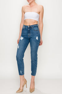 Medium Wash Ripped Straight Jeans