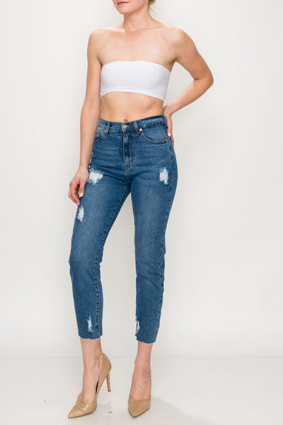 Medium Wash Ripped Straight Jeans