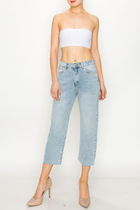 Acid Light Wash Raw Cut Hem Wide Leg Jeans