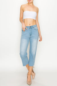 Light Wash Raw Cut Hem Wide Leg Jeans
