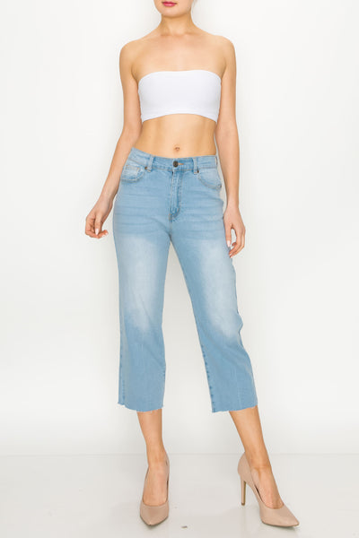 Light Wash Raw Cut Hem Wide Leg Jeans