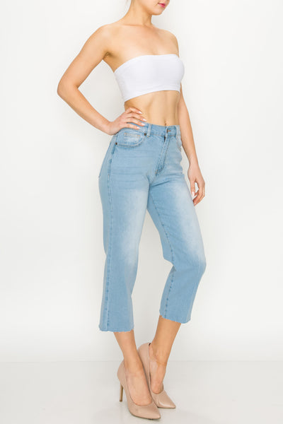 Light Wash Raw Cut Hem Wide Leg Jeans