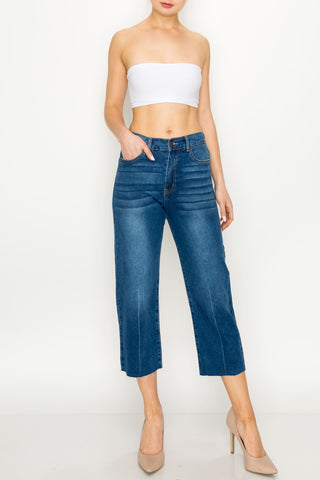 Medium Wash Raw Cut Hem Wide Leg Jeans