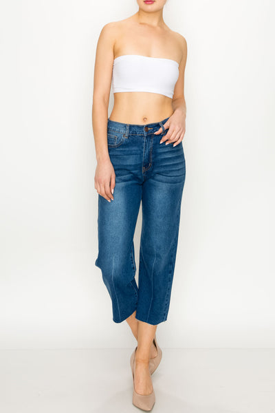 Medium Wash Raw Cut Hem Wide Leg Jeans