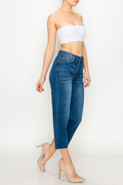 Medium Wash Raw Cut Hem Wide Leg Jeans