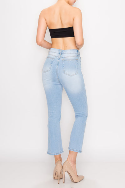 Light Wash Button Fly Flare Jeans