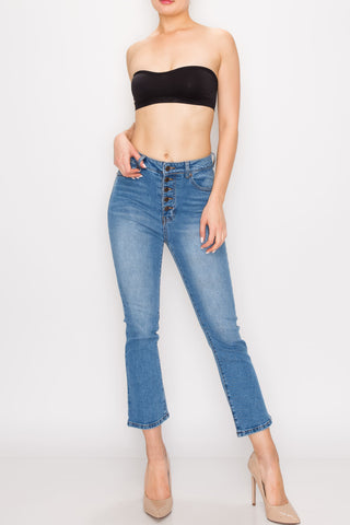 Medium Wash Button Fly Flare Jeans