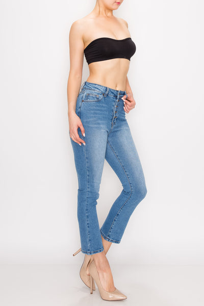 Medium Wash Button Fly Flare Jeans