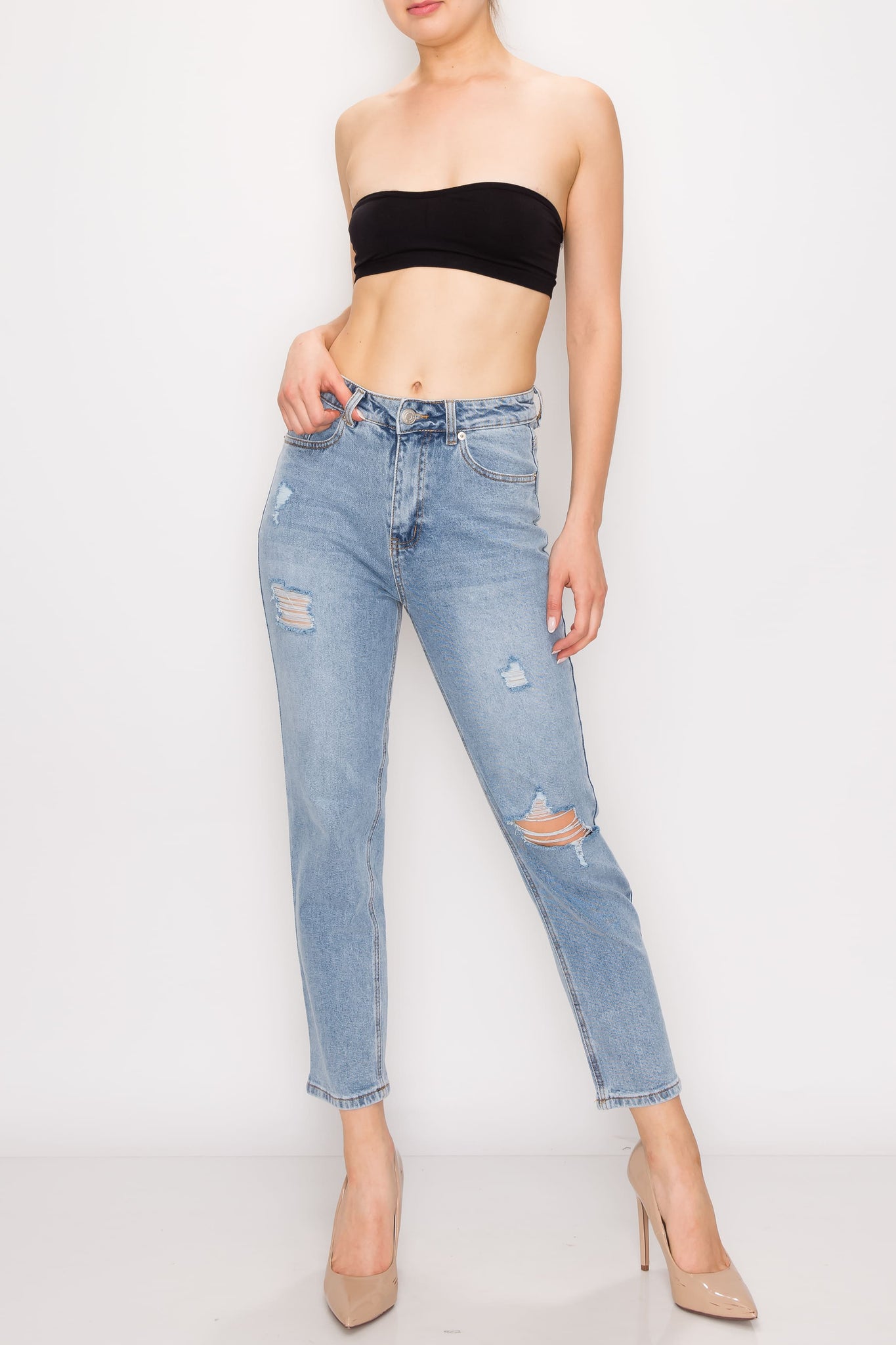 Light Wash Rip Straight Leg Boyfriend Jeans