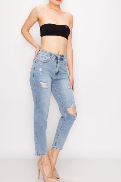 Light Wash Rip Straight Leg Boyfriend Jeans