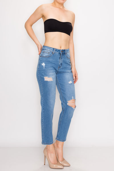 Medium Wash Rip Straight Leg Boyfriend Jeans
