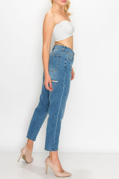 Medium Wash Knee Cut Straight Jeans