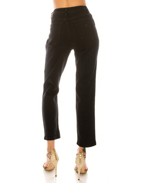 High Rise Loose Fit Black Color Destroyed Jeans
